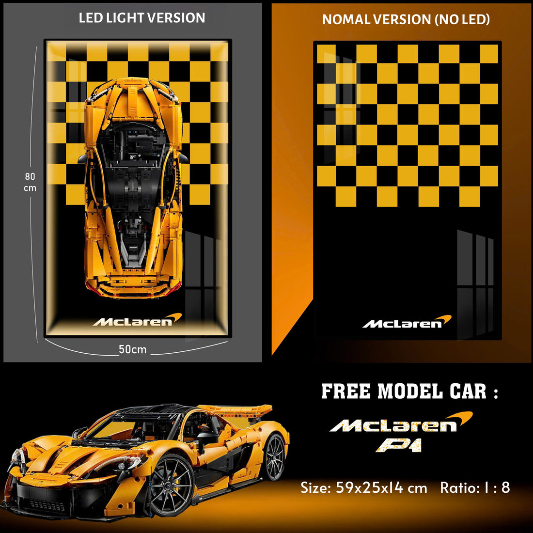 Wall Display Frame for LEGO® McLaren P1 (1:8) – LED & Non-LED Options | Collector Showcase Case