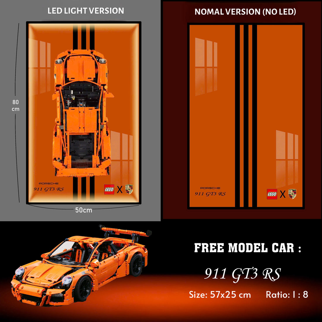 LED Display Frame for LEGO Porsche 911 GT3 RS